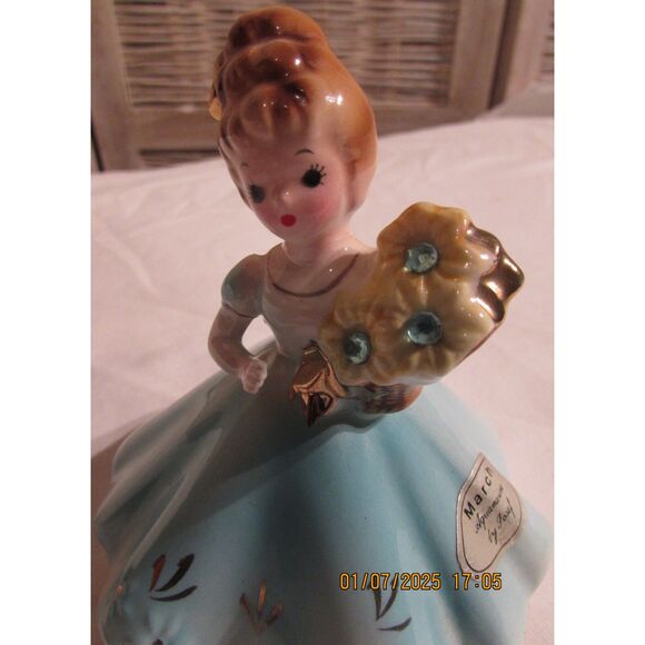 Josef originals birthstone girl figurine blue March aquamarine teal - Picture 5 of 8